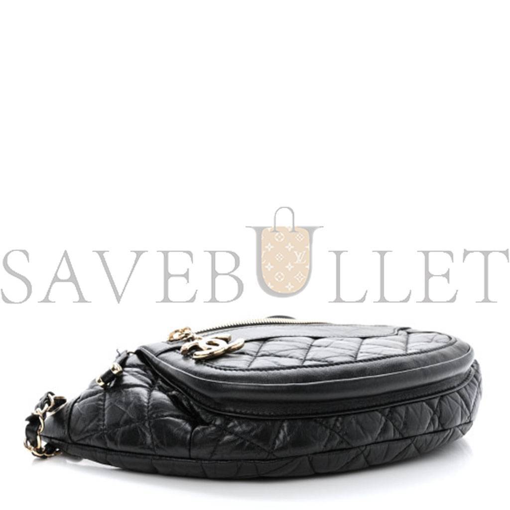 Ch*el calfskin quilted waist bag with coin purse black (22*15*3cm)